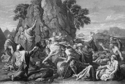 Moisés golpeó la roca dos veces, y el agua salió abundantemente, 1840 de George Presbury