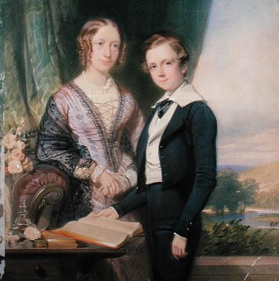 Retrato de un joven desconocido de pie junto a su madre de George Richmond