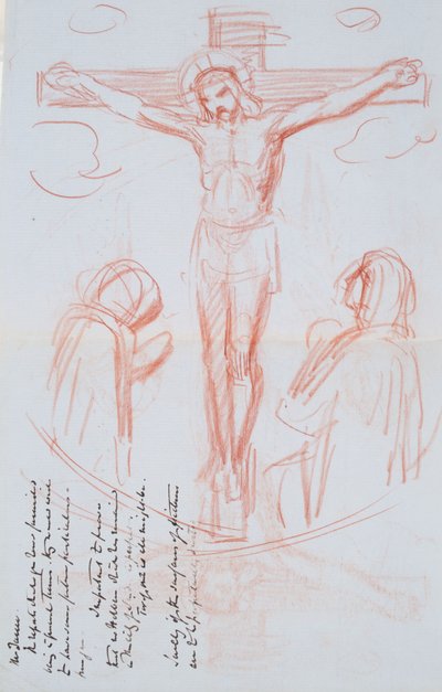 Estudio de la Crucifixión, c.1857 (tiza roja y negra sobre papel azul grisáceo con filigrana) de George Richmond