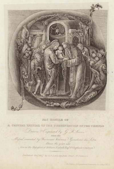 Facsímil de la inicial capital de la presentación en el templo de George Robert Lewis