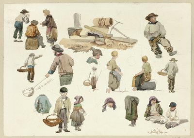 Bocetos de Pescadores y Niños en Hastings de George Robert Lewis