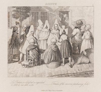 Mujeres Comprando Pescado, Dieppe, c.1821 de George Robert Lewis