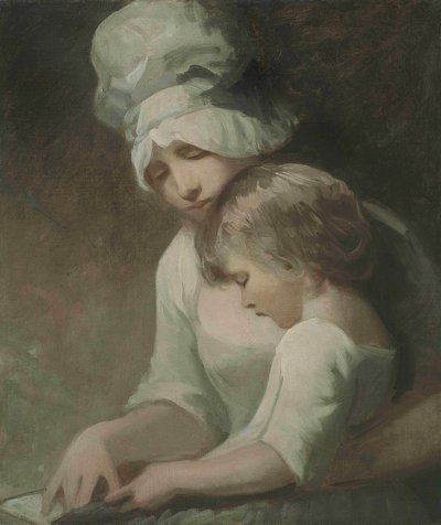 Una madre y su hijo leyendo, Sra. Cumberland y su hijo de George Romney