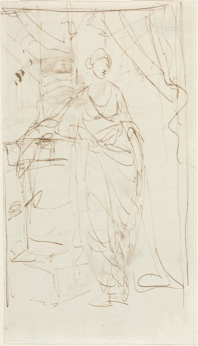 Una dama elegante con vestido clásico [anverso] de George Romney