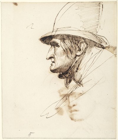 Cabeza de un hombre de perfil con un sombrero grande de George Romney