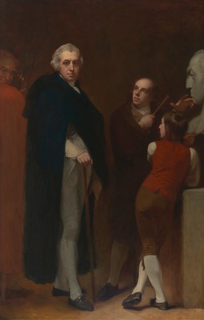 John Flaxman modelando el busto de William Hayley de George Romney