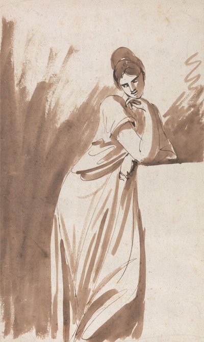 Dama apoyada en un pedestal (posiblemente un boceto para «Miss Woodley») de George Romney