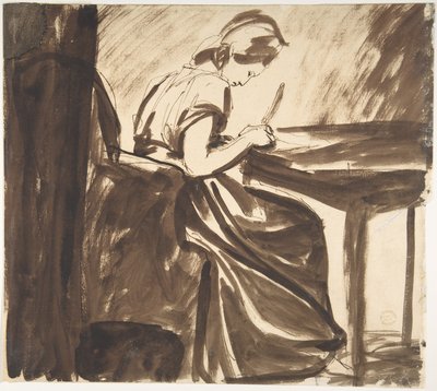 Dama sentada a una mesa (anverso); Figuras bailando (reverso) de George Romney