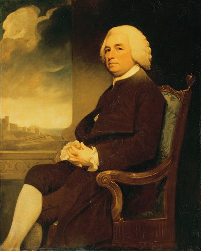Retrato de Michael Russell, sentado, con el castillo de Dover al fondo de George Romney
