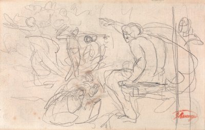 Figura posiblemente sentada que pronuncia un juicio sobre una figura arrodillada de George Romney