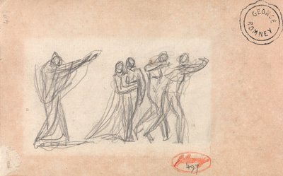 Posiblemente una figura pronunciando una maldición sobre un grupo de George Romney