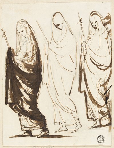 Procesión de tres mujeres vestidas con cruces o cetros de George Romney