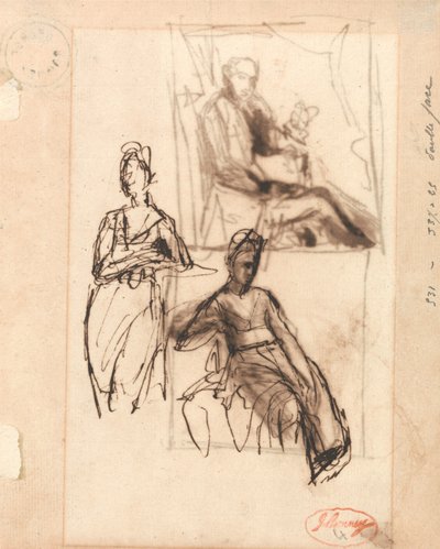 Hombre sentado y mujer sentada de George Romney