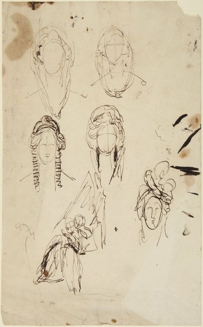 Bocetos de la cabeza de una mujer y de una mujer sentada con un niño de George Romney