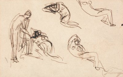 Una figura de pie y cuatro figuras recostadas de George Romney