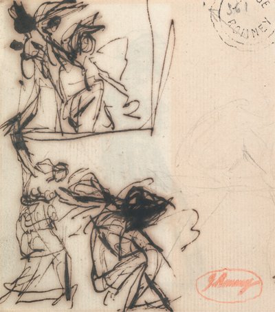 Figura de pie con el brazo levantado y figura sentada de George Romney
