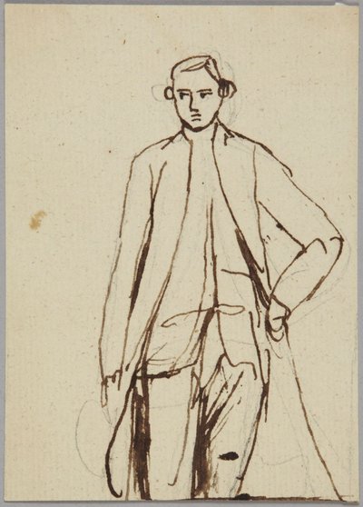 Figura masculina de pie, con la mano izquierda en la cadera, estudio de retrato de George Romney