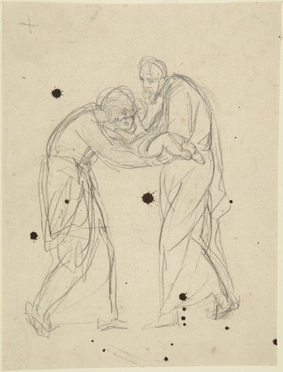 Figuras de un hombre y una mujer de pie que sostienen a un bebé de George Romney