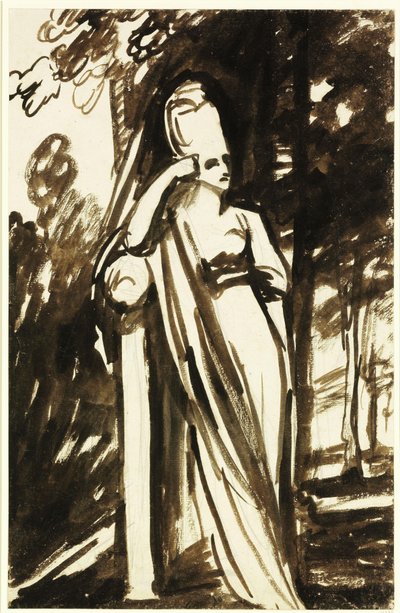 Mujer de pie junto a una estela de George Romney
