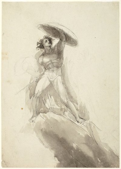 Desnudo masculino caminando con un escudo: estudio para «La caída de los ángeles rebeldes» de George Romney