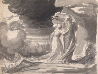 Boceto para la escena del naufragio, «La tempestad»: Próspero y Miranda de George Romney