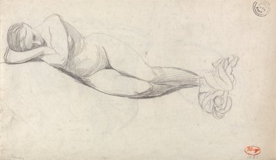 Estudio de un desnudo recostado y de una mujer sentada a la que consuela un niño de George Romney