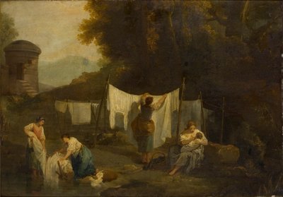 Los campos de blanqueo Campesinos lavando lino, 1754-1802 de George Romney