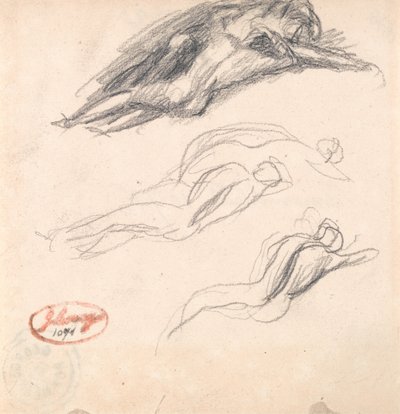 Tres bocetos de una figura dormida, probablemente Adán y Eva para "Satanás descubierto a la oreja de Eva" de George Romney