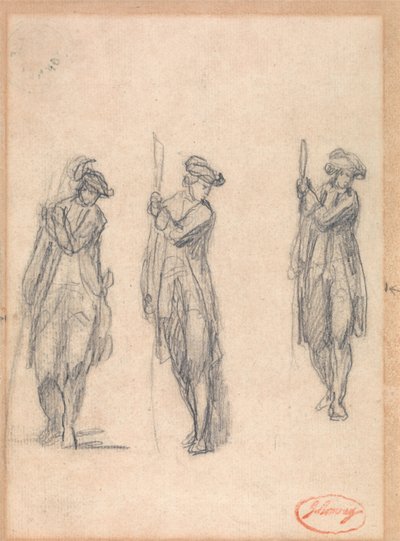 Tres bocetos de un hombre de uniforme de George Romney