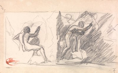Dos bocetos: Desnudo masculino sentado, vista trasera; Figura de pie, gesticulando de George Romney
