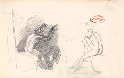 Dos bocetos de un desnudo masculino sentado, vista trasera de George Romney