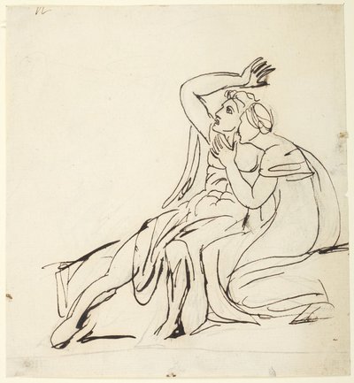Dos figuras sentadas; reverso: estudios de un grupo de tres figuras de George Romney