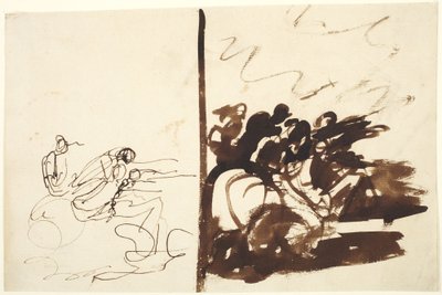 Dos estudios de un grupo de figuras que señalan hacia la derecha de George Romney