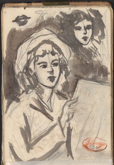 Mujer leyendo y estudio de un rostro de George Romney
