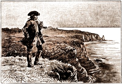 El capitán Billy Bones observa la llegada de los piratas de George Roux