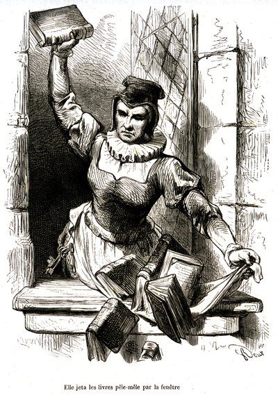 La institutriz de Don Quijote tira por la ventana los libros de su biblioteca de George Roux