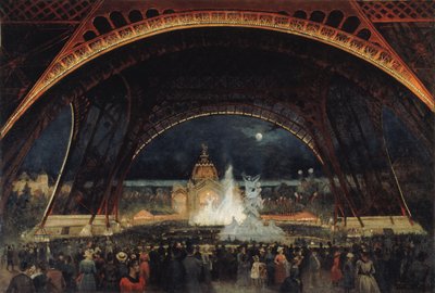 Fiesta nocturna en la Exposición Universal de 1889, bajo la Torre Eiffel, c. 1889 de George Roux