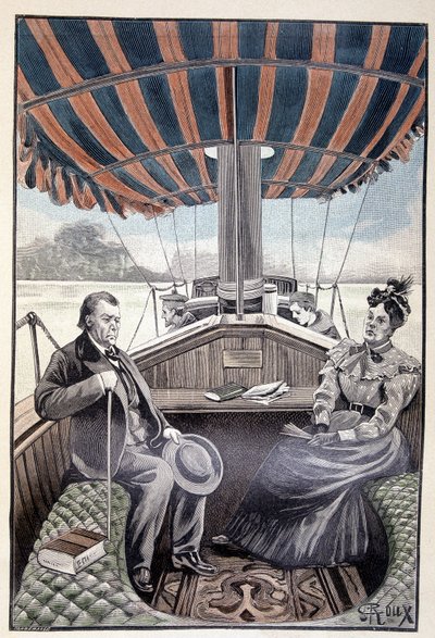 A bordo de su yate de vapor (página 384) en “Testamento de un excéntrico” de Jules Verne de George Roux