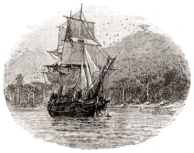El Hispaniola echa el ancla frente a la isla de George Roux