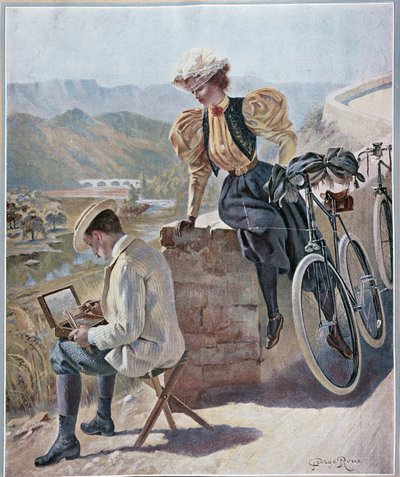 Acuarela y ciclismo - litografía de Georges Roux, c.1900 de George Roux