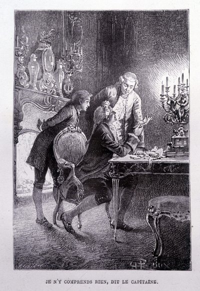 Joven Jim Hawkins, Caballero Trelawnay y Doctor Livesey se reconcilian en una sala - en 