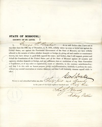 Juramento de lealtad de George S. Drake de Missouri, Condado de St. Louis de George S. Drake