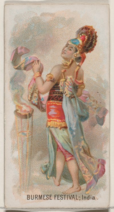 Festival birmano, India, de la serie Holidays N80 para cigarrillos Duke, 1890 de George S. Harris and Sons