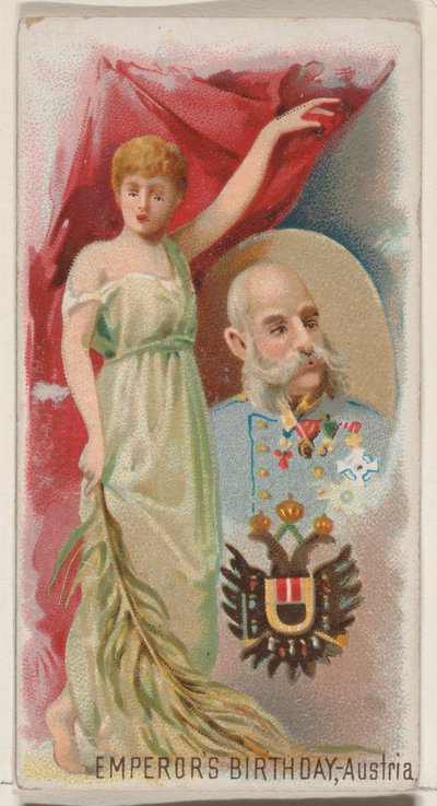 Cumpleaños del Emperador, Austria, de la serie Holidays N80 para cigarrillos marca Duke de George S. Harris and Sons