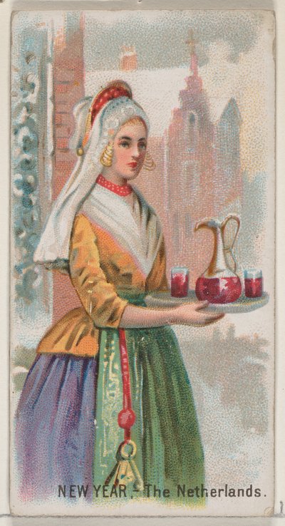 Año Nuevo, Países Bajos, de la serie de Fiestas N80 para cigarrillos marca Duke, 1890 de George S. Harris and Sons