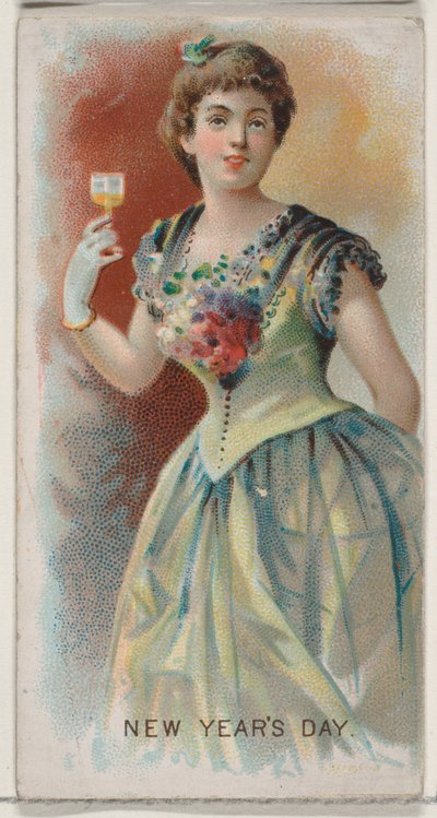 Día de Año Nuevo, Estados Unidos, de la serie de Fiestas N80 para cigarrillos marca Duke, 1890 de George S. Harris and Sons