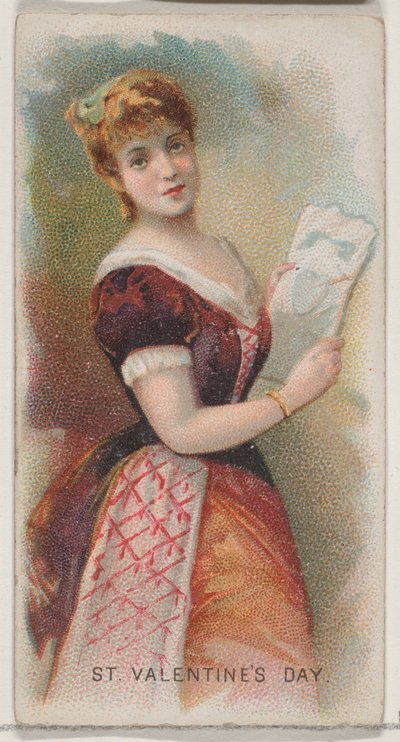 Día de San Valentín, Estados Unidos, de la serie de Fiestas N80 para cigarrillos de la marca Duke, 1890 de George S. Harris and Sons