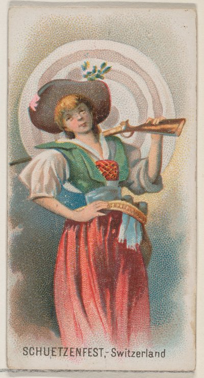Schuetzenfest, Suiza, de la serie Holidays N80 para cigarrillos marca Duke, 1890 de George S. Harris and Sons