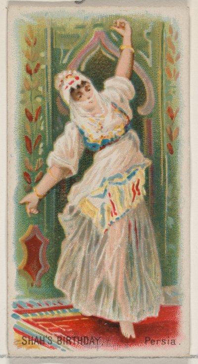 Cumpleaños del Shah, Persia, de la serie de Fiestas N80 para cigarrillos marca Duke, 1890 de George S. Harris and Sons