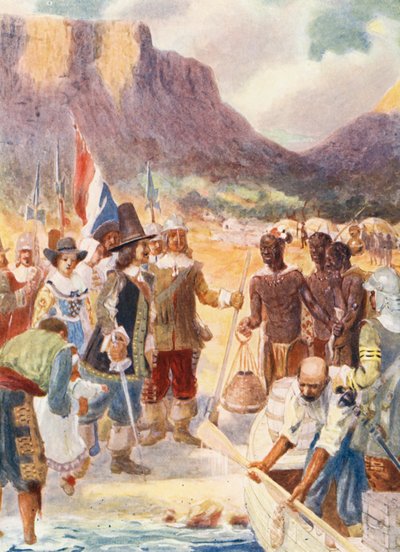 El desembarco de Van Riebeck (litografía en color) de George Salisbury Smithard